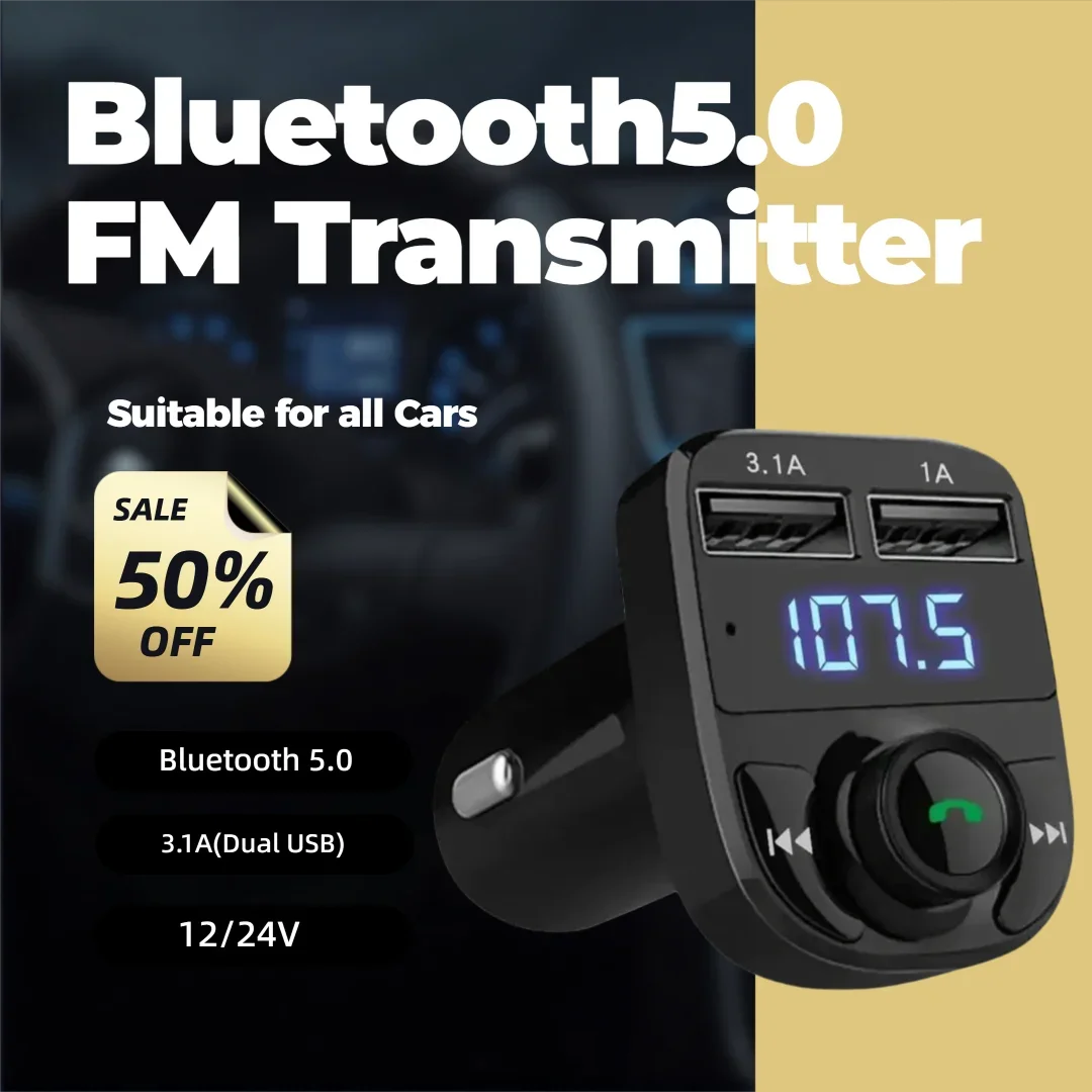 Bluetooth5.0 FM Transmitter Wireless MP3 Player With Hands-Free Calling Radio Receiver Dual USB Charger Music Stereo Adapter