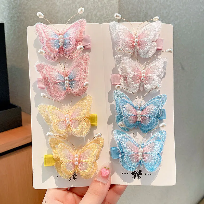 Super Fairy Children\'s Cute Embroidery Three-Dimensional Butterfly Hairpin Princess Wind Headwear Girl Baby Side Barrettes