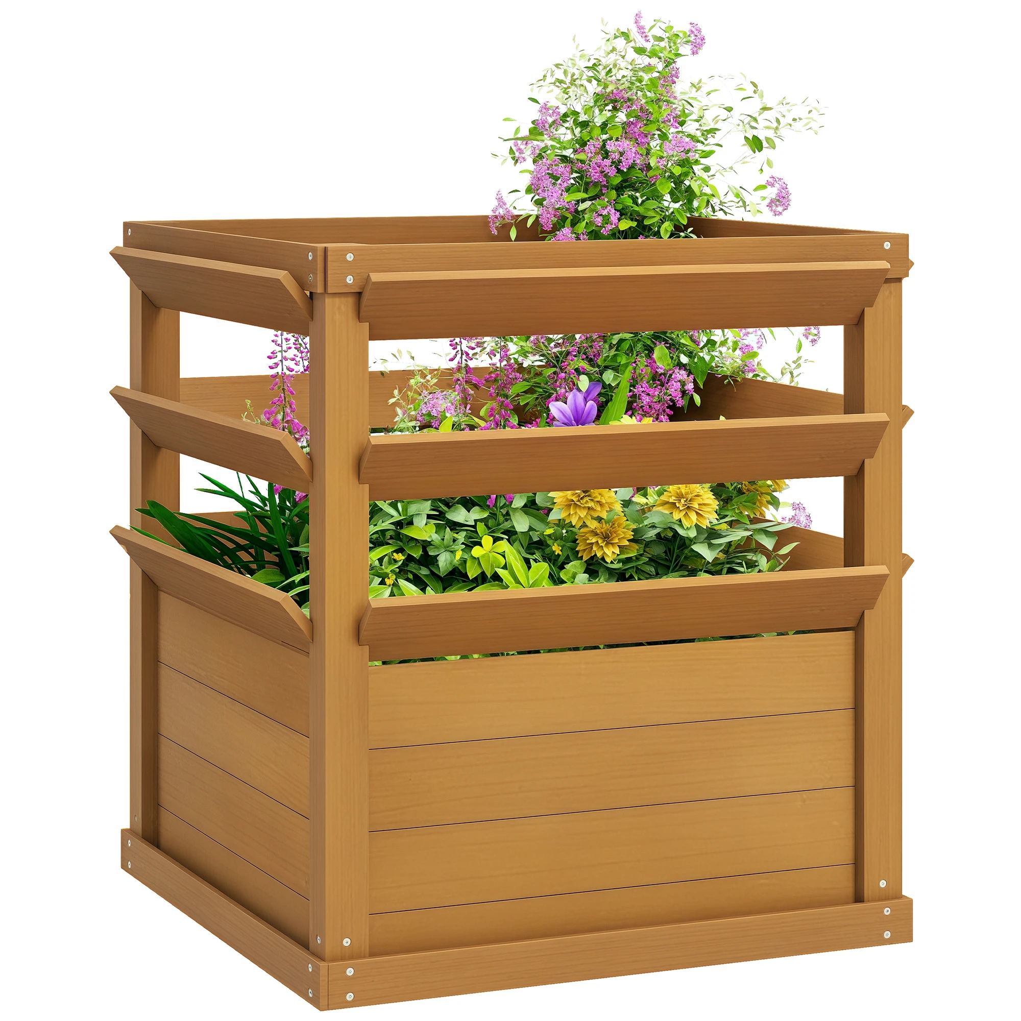 Outsunny Garden met pergola, verhoogde plantenbak, open achtergrond, bloemengoot voor balkon/terras