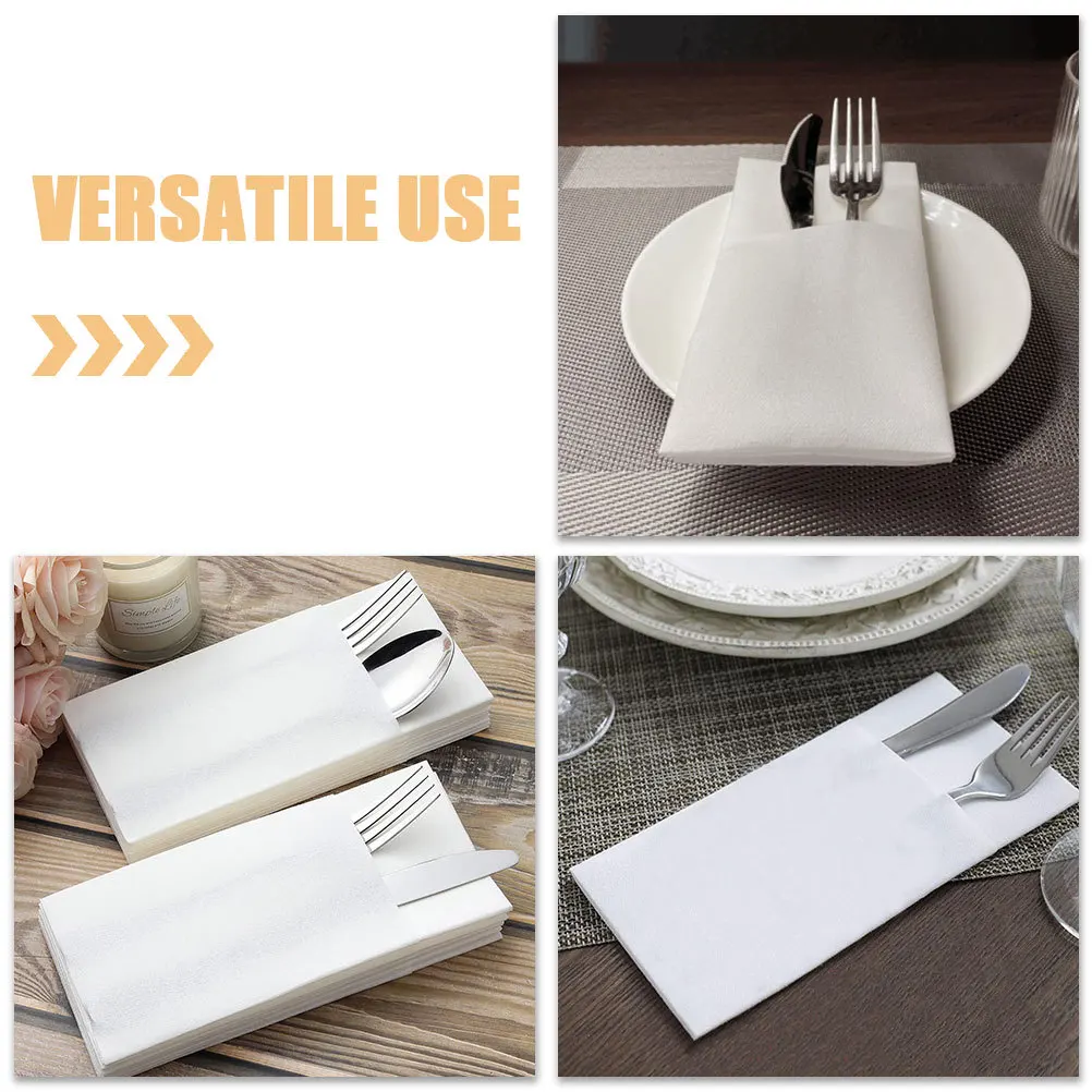 Servilletas de papel desechables, bolsillo para cubiertos, pulpa de madera virgen gruesa blanca para boda, cena, toallas para invitados, 50 Uds.