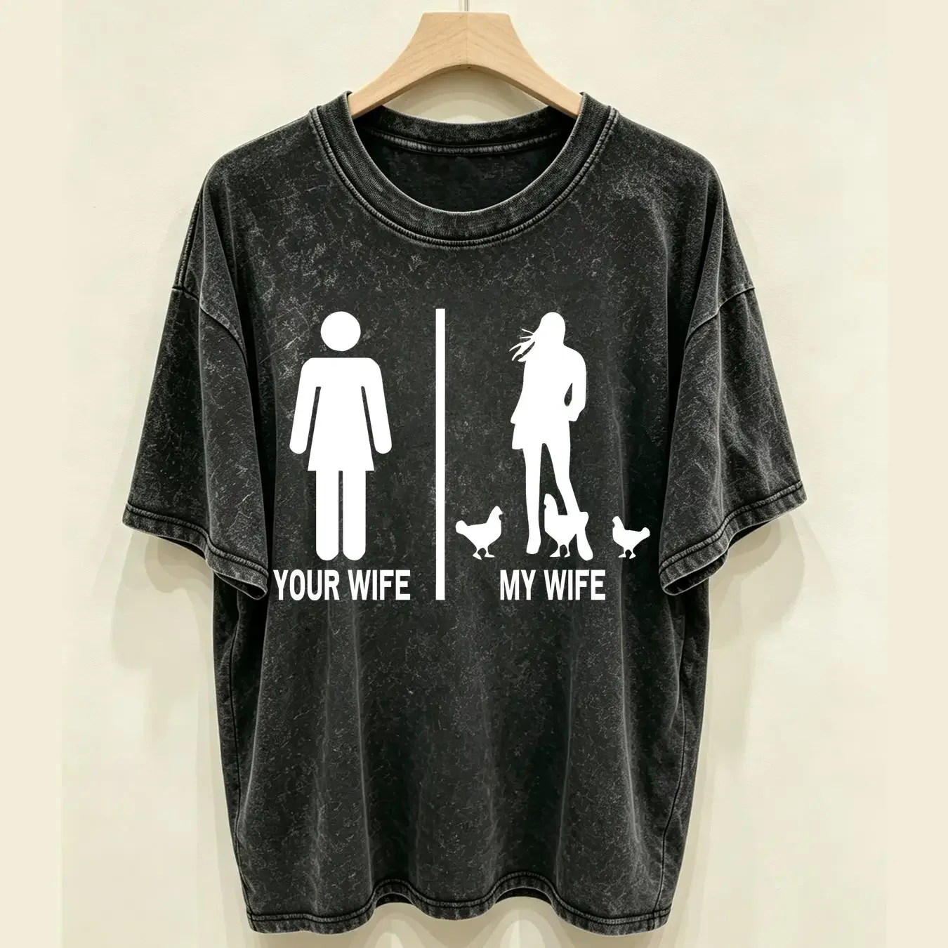 washed T Shirt Your Wife and My Funny Beautiful Farmer Chicken Lady Vintage Men's vintage Washed Breathable Casual
