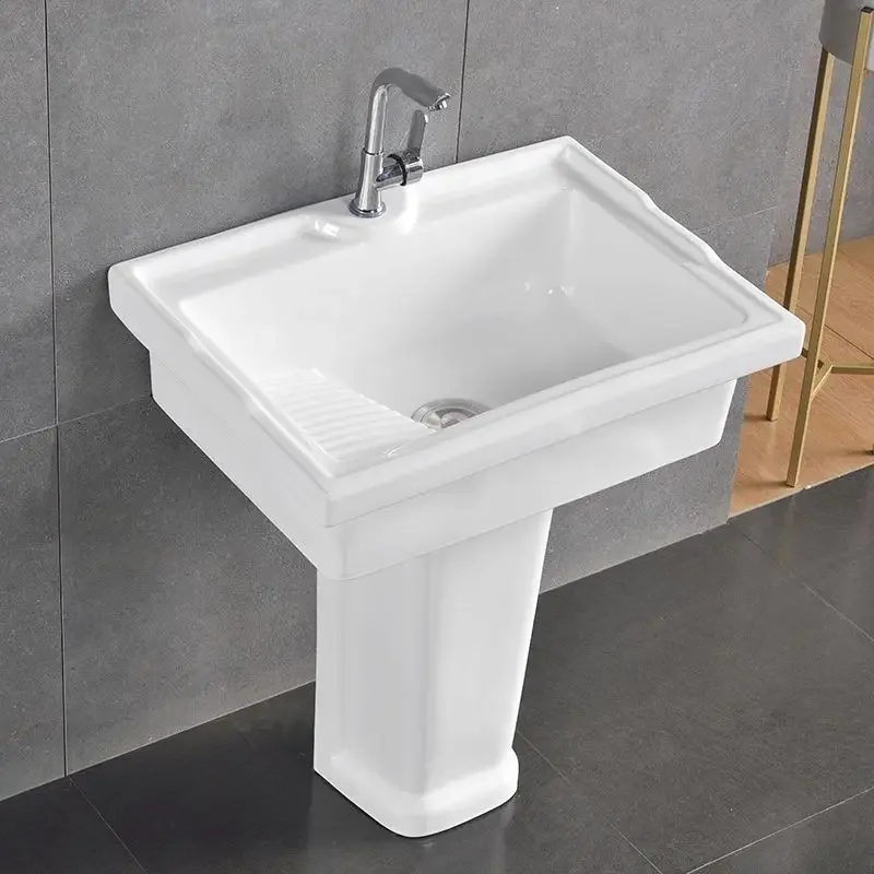Balcony Laundry Pool Ceramic Basin with Rub Board Bathroom Post Deep Sink Vegetable  Single Slot Laundry Small
