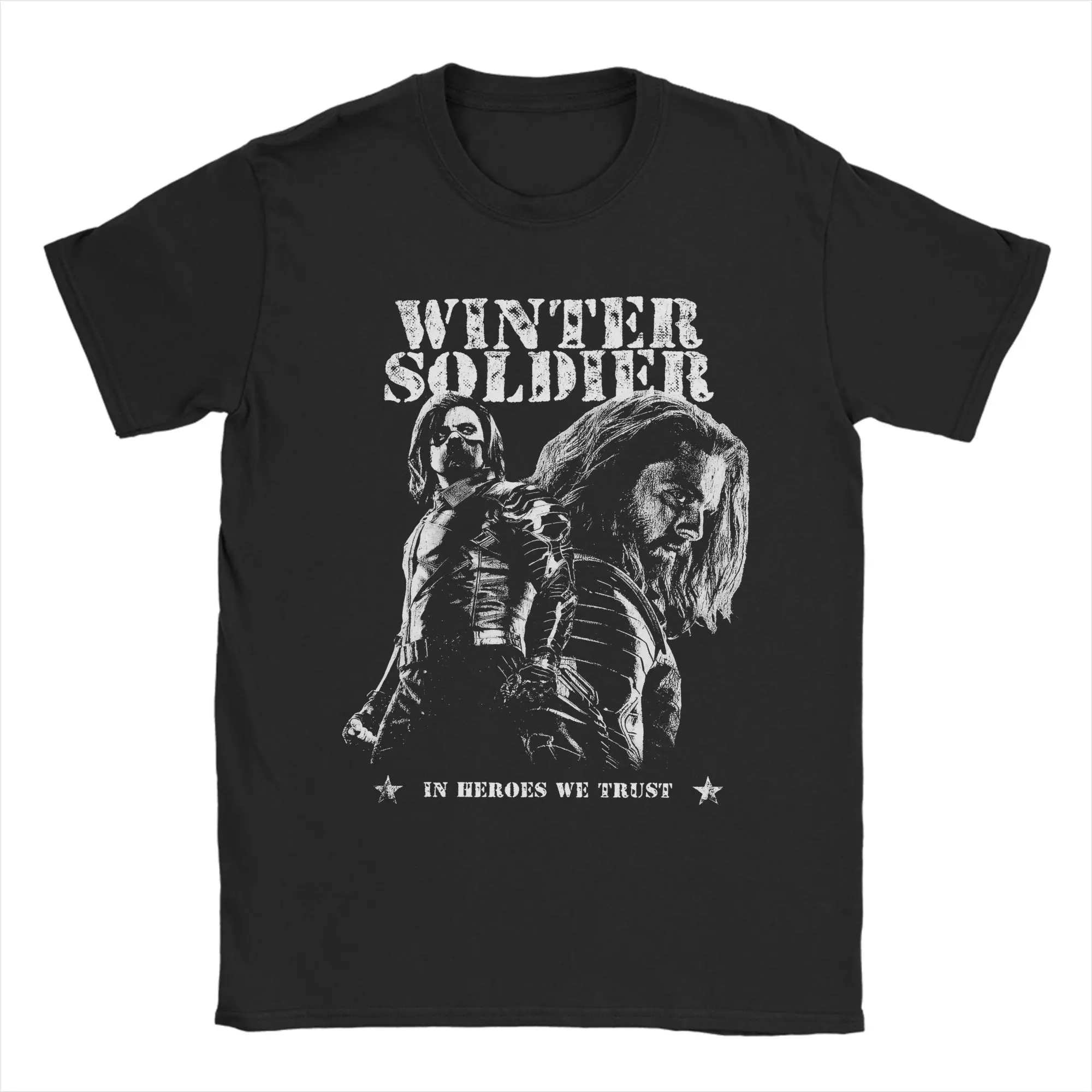 Bucky Barnes Winter Soldier 90s Fan Art  T Shirts Pure Cotton Vintage T-Shirt Round Neck Tees Short Sleeve Tops Big Size