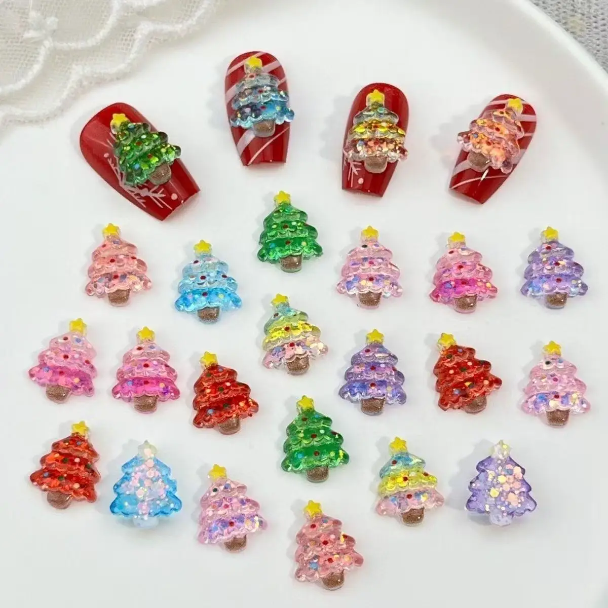 50PC Mix HotSelling Christmas Glitter Christmas Tree Cartoon Versatile DIY Wearable Nails Phone Case Nail Accessories Decoration
