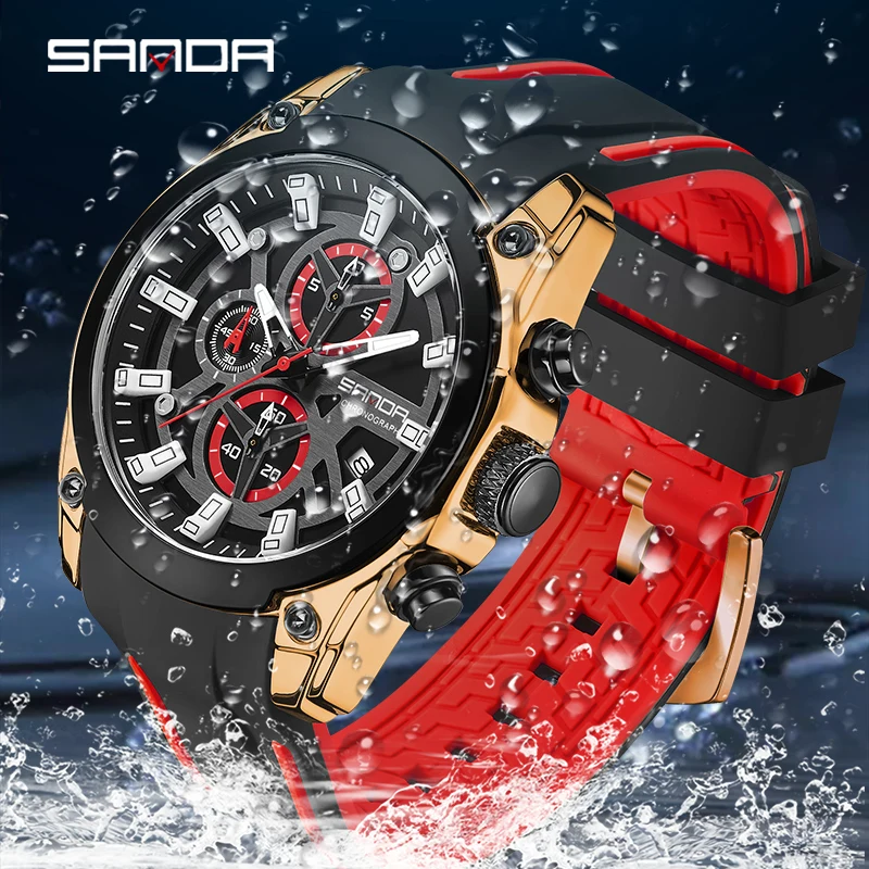 SANDA Top Brand Luxury Men\'s Watches Sport Military Wristwatches Chronograph Luminous Date Quartz Moda Watch Silicone Male Clock