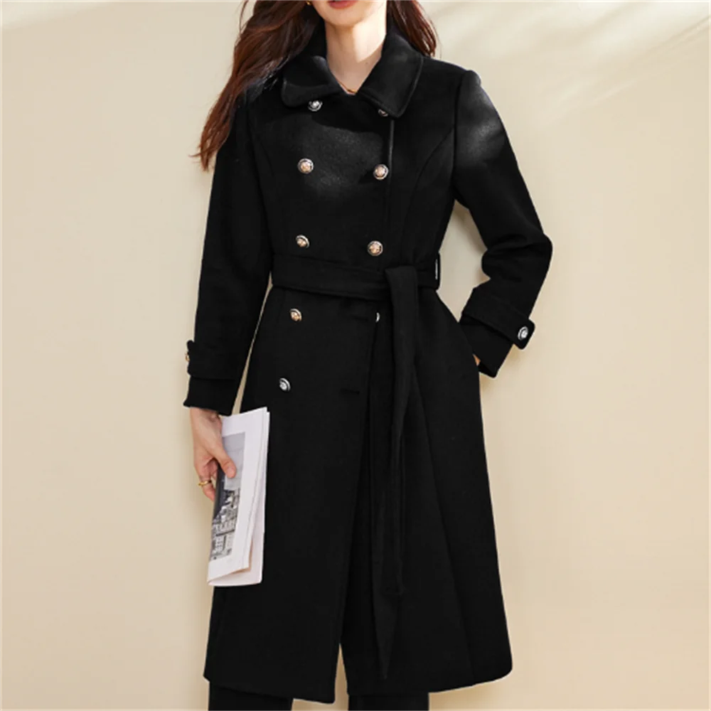 

New woolen coat in autumn and winter women's long fashion ol double-breasted wool coat