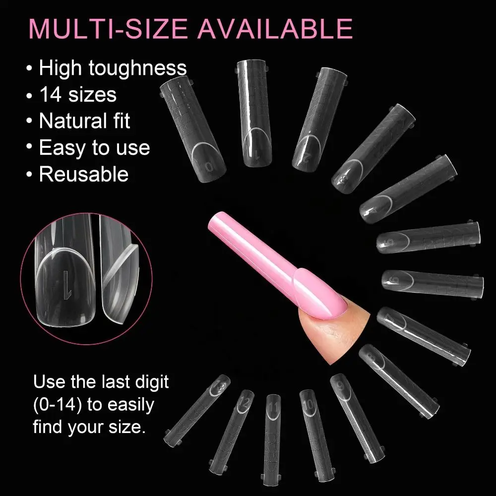 140Pcs Transparent Nail Extension Forms Straight Tube Shape Reusable French Nail Forms Contoured Fit False Nails