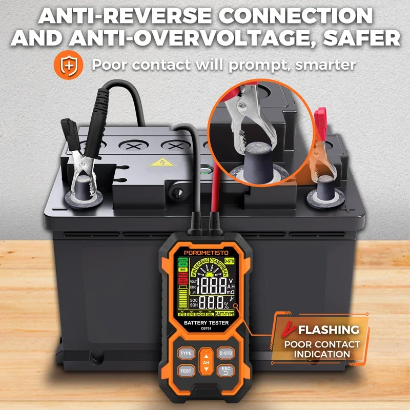 CBT01 Tester batteria per auto 12/24V Tensione batteria Tester di resistenza interna Protezione da sovraccarico DC8-30V Analizzazione batteria al piombo-acido