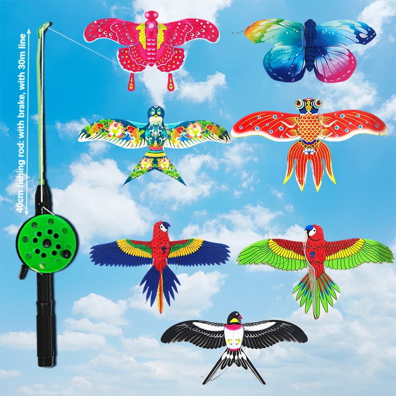 Kite 1Set Children Kite Toy Cartoon Butterfly Swallows Eagle Kite With Handle Kids Flying Kite Outdoor Toys