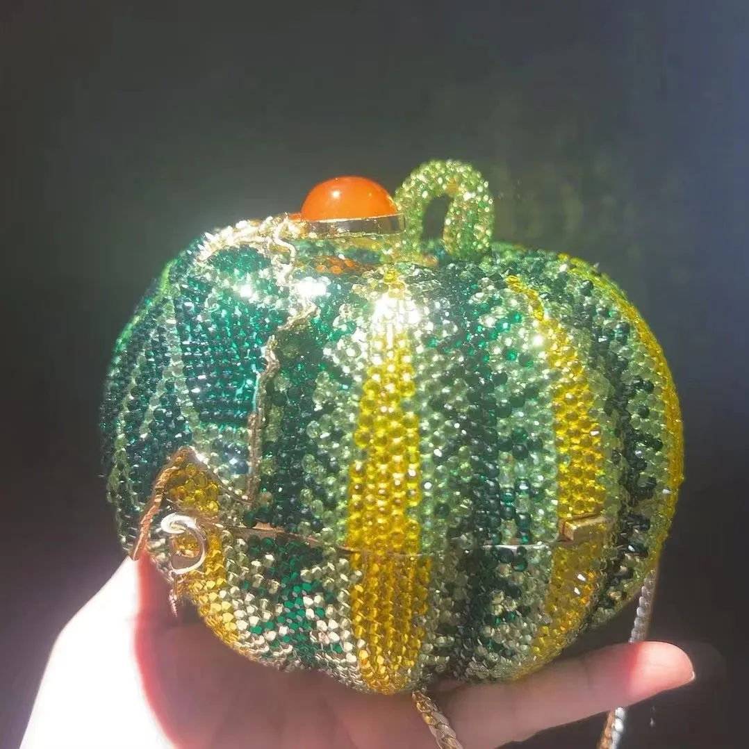 

Green Pumpkin Diamond Evening Clutch Purse Crystal Party Bridal Clutches Christmas Gift Lady Crystal Wedding Dinner Clutch