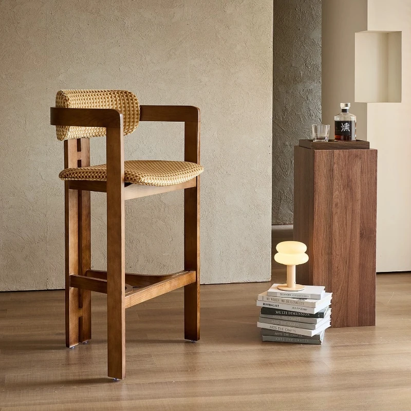 French retro heightening dining chair household 50 seats high 55cm solid wood armrest bar chair medieval designer island chair