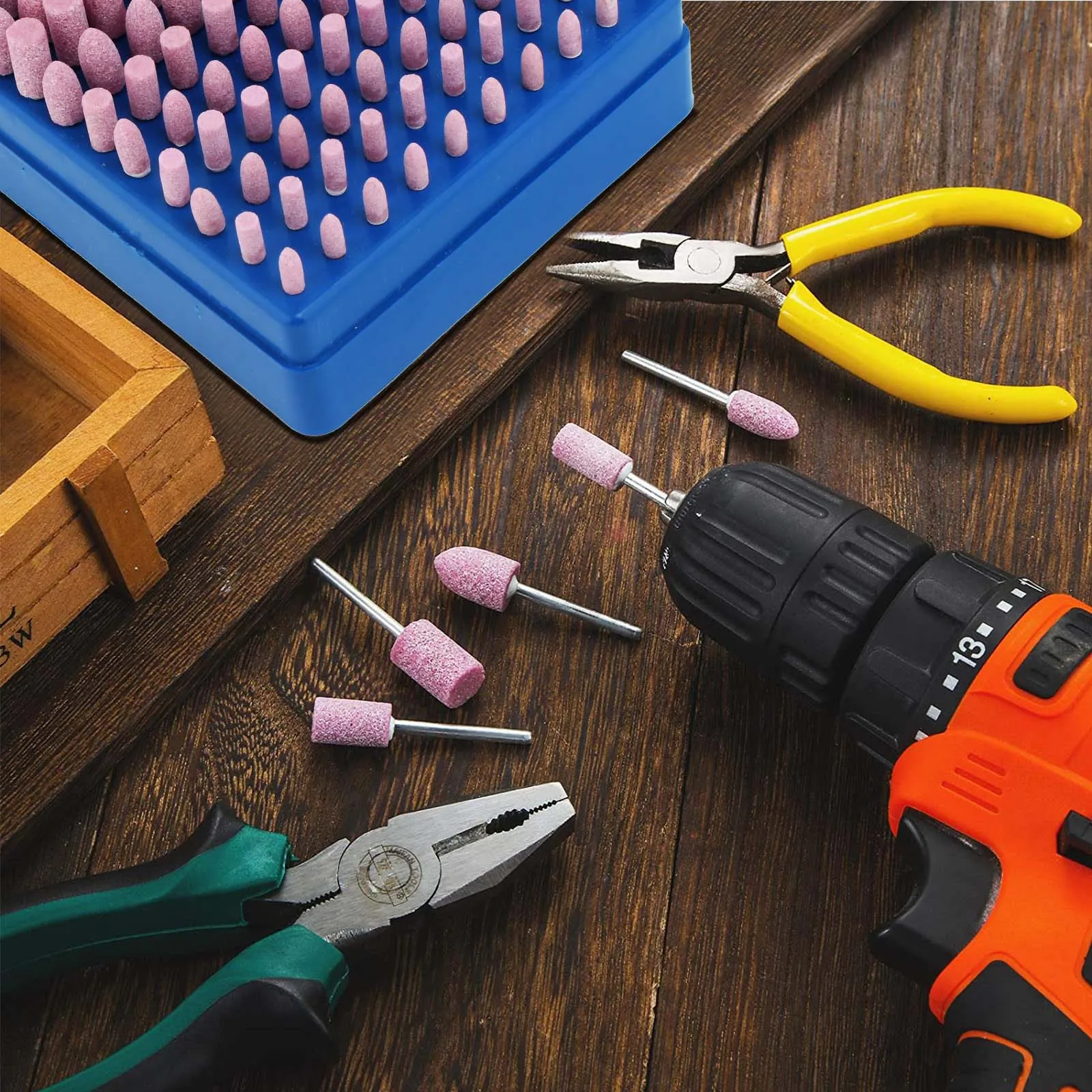 PHYHOO Jewelry Tools Abrasive Mounted Stone Grinding Wheel Bit Set 100Pcs Shank Head Mounted Grinding Point Two Shapes 5 Sizes