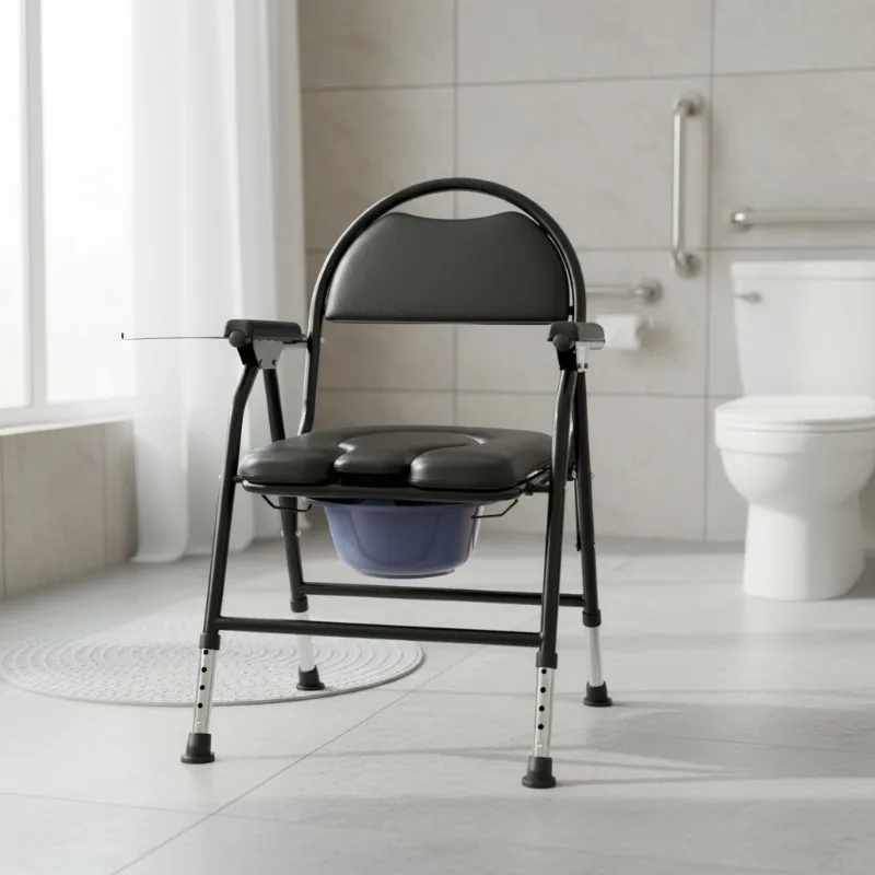 Folding toilet chair for the elderly, reinforced and non-slip, suitable for pregnant women and the disabled, with adjustable