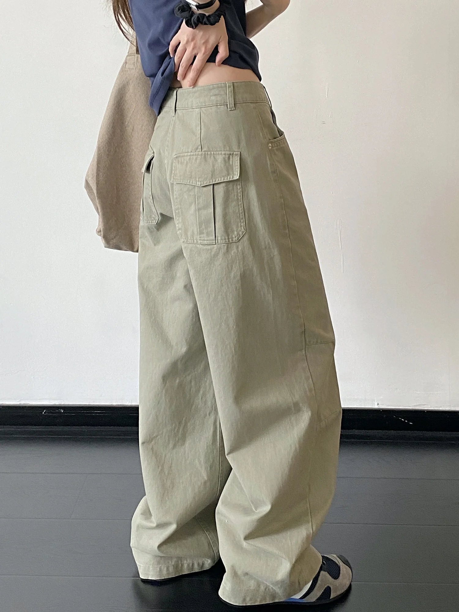 

Женские повседневные брюки с высокой талией, свободного кроя, в стиле Salted Cold Tea, износостойкие, с энзимной обработкой, широкие штанины