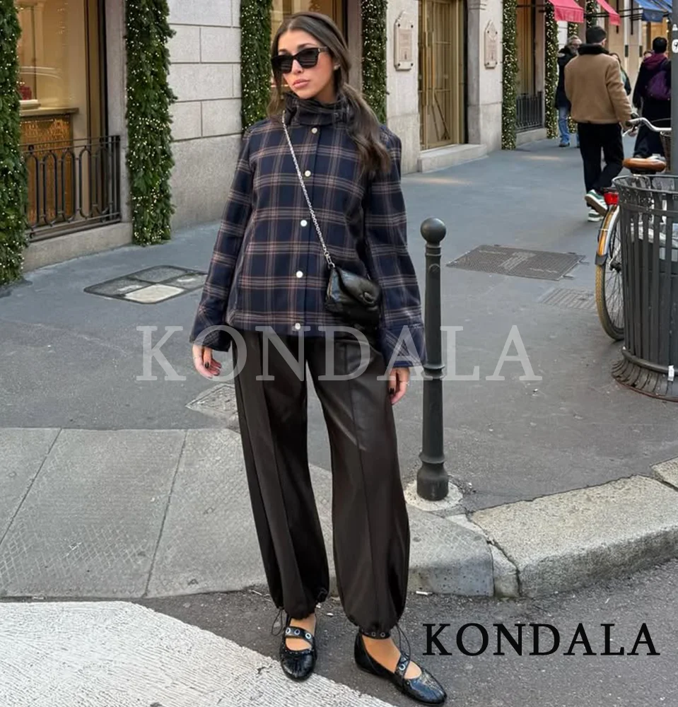 KONDALA Trendige High-Street Karierte Kapuzenjacke für Damen, Lockere Knopfjacke, Frühling/Herbst 2026, Modische Casual Pendler-Damenjacke