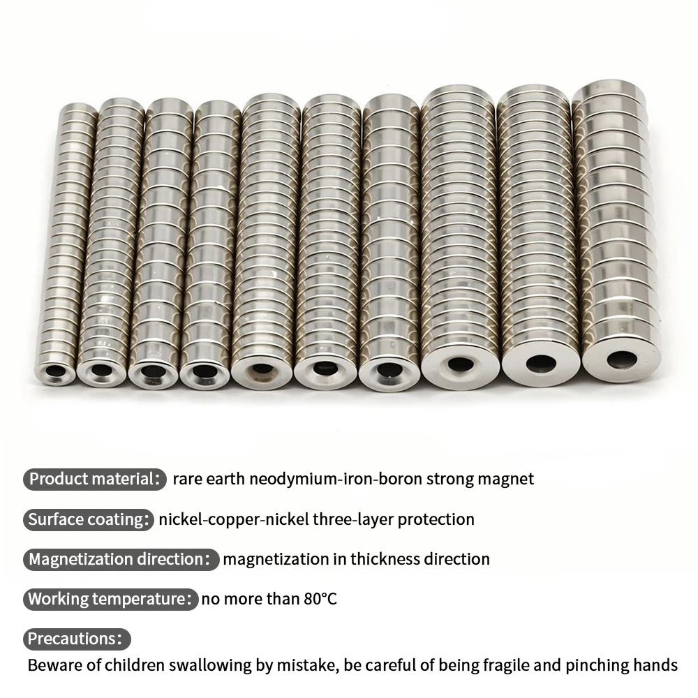 مغناطيس نيوديميوم قوي للغاية N35 NdfeB مغناطيسي دائم imanes مستدير مع ثقوب مغناطيس قوي للثلاجة