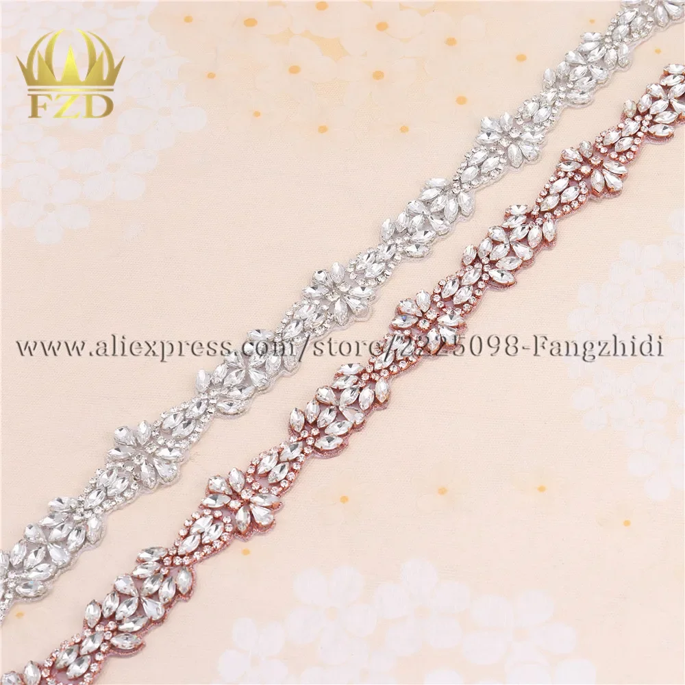 FZD 10 Yard Handmade DIY Iron On beaded applique belt  for Wedding Dress Crystal Rhinestones Sash Belts Bridal Applique Trimming