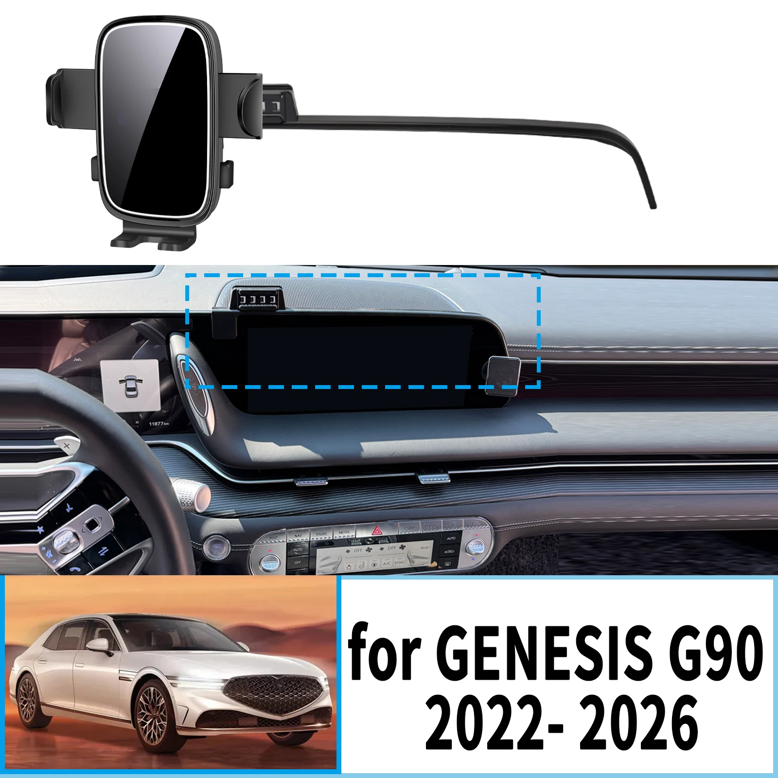 

for GENESIS G90 2022 2023 2024 2025 2026 Stable Clip-On Phone Holder​​ Mount Screen Base No Vibration​ Car accessoires
