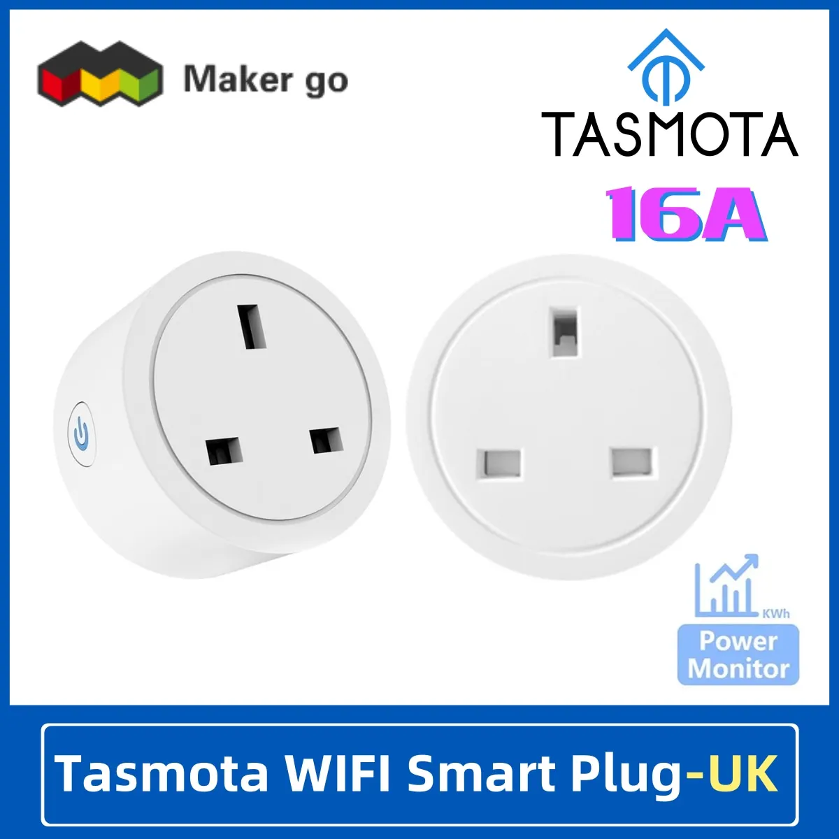 TASMOTA WiFi Plug ESP8285 16A Works With Home Assitant Electric Consumption Monitoring UK Standard