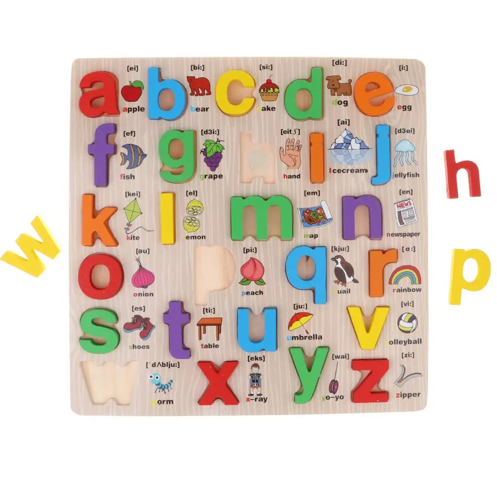 Lettres de l'alphabet en bois pour enfants, puzzle, jouet, apprendre