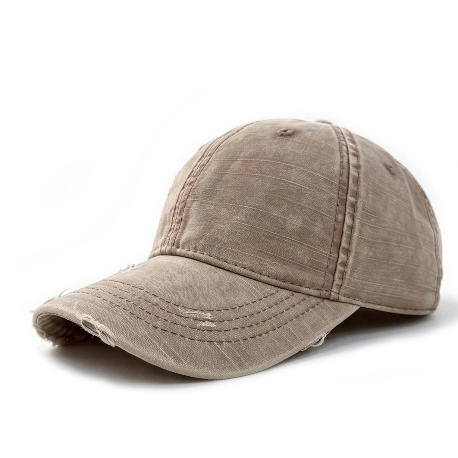 Washed distressed texture, perforated holes, glossy board baseball cap, desert style, suitable for street photography, camping.