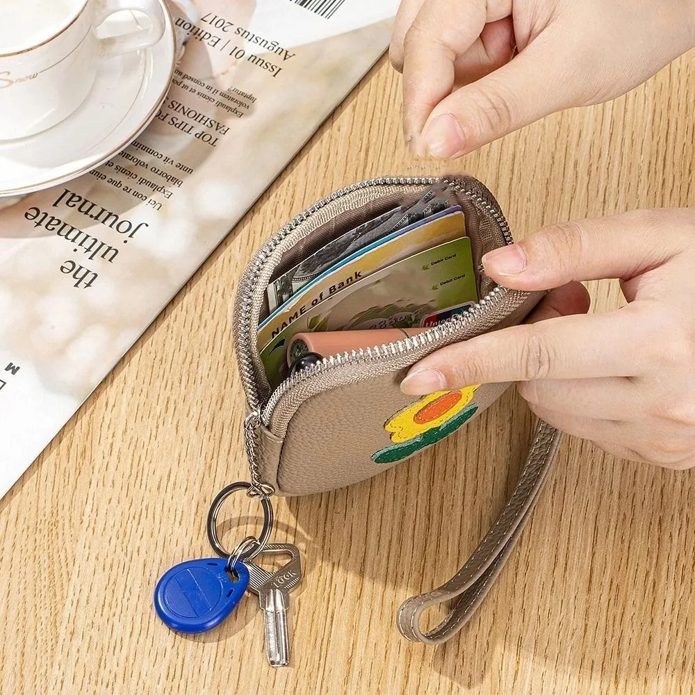 

Portable Multifunctional Small Flower Wallet Lovely Leather Mini Lipstick Bag with Keychain Zipper Earphone Storage Bag For Mom