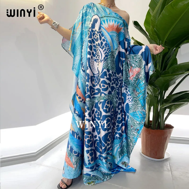 

2021 WINYI African dress maxi sukienka Print Bohemia Loose Elegant arabic dress Bazin Robe Gowns Broder Riche فستان زهري