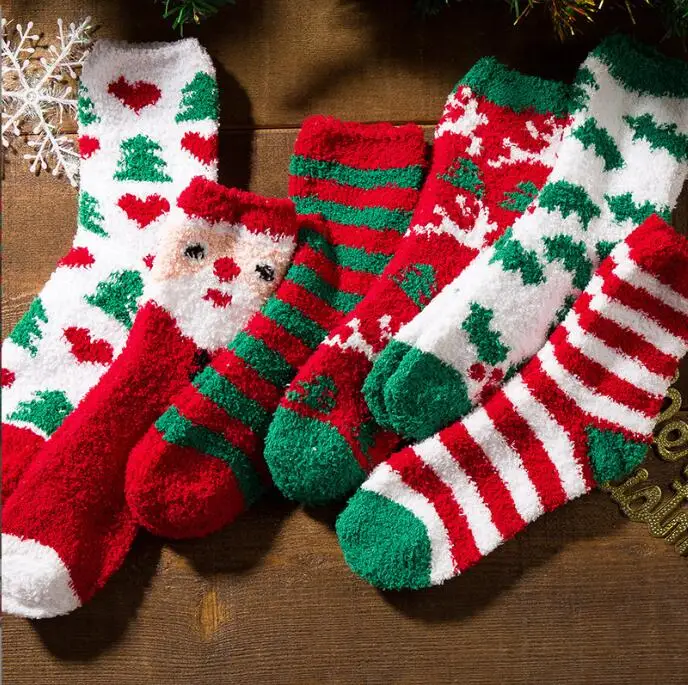 New Christmas Socks Coral Fleece Winter Plush Thickened Warm Confinement Floor Socks Men and Women Couple Socks Sleep Socks Gift