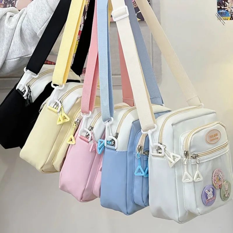 JIAERDI Harajuku Pink Itabag Messenger Bag Women Transparent Nylon Chic Casual Crossbody Bags Female JK Anime Pain Bag Aesthetic view 2