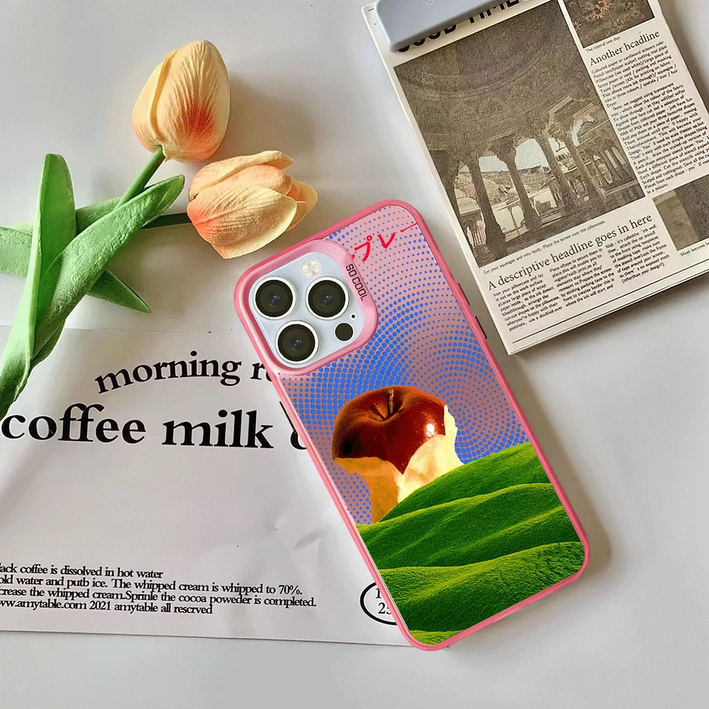 Artistic Polka Dot Apple Core Phone Case For iPhone 12 11 13 14 15 16 Max Pro Plus Laser Cover image 3
