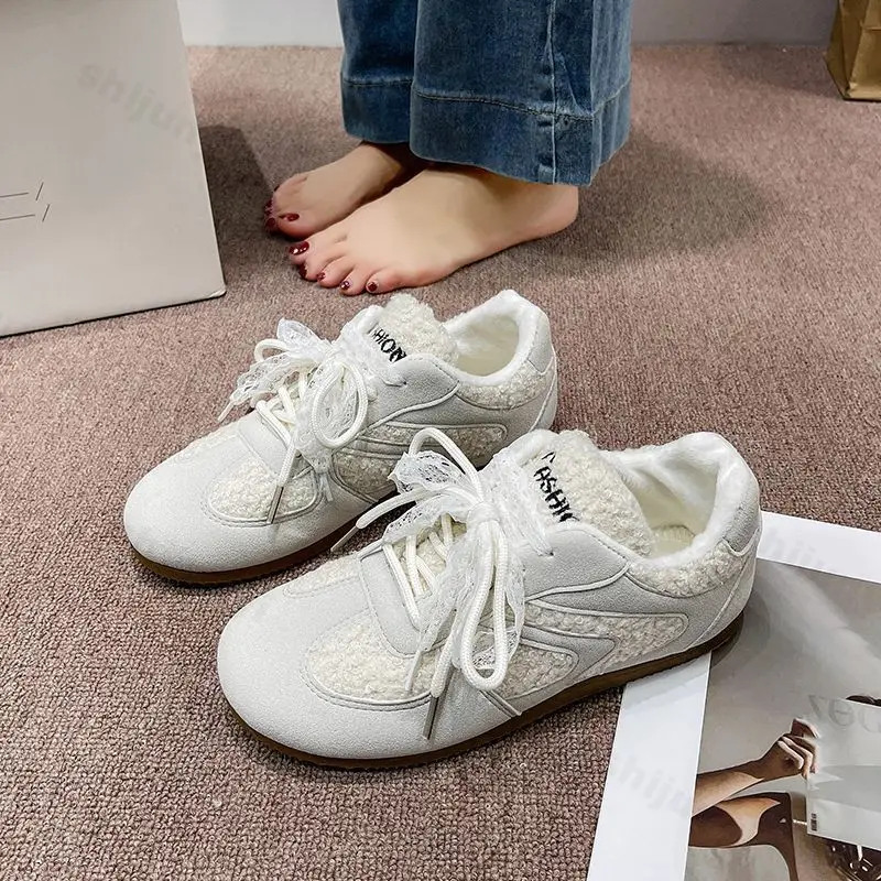 

New Women's Winter Shoes Fashion Plush Warm Casual Shoes for Woman Retro Lace Chunky Sneakers Designer Shoes Zapatillas De Mujer