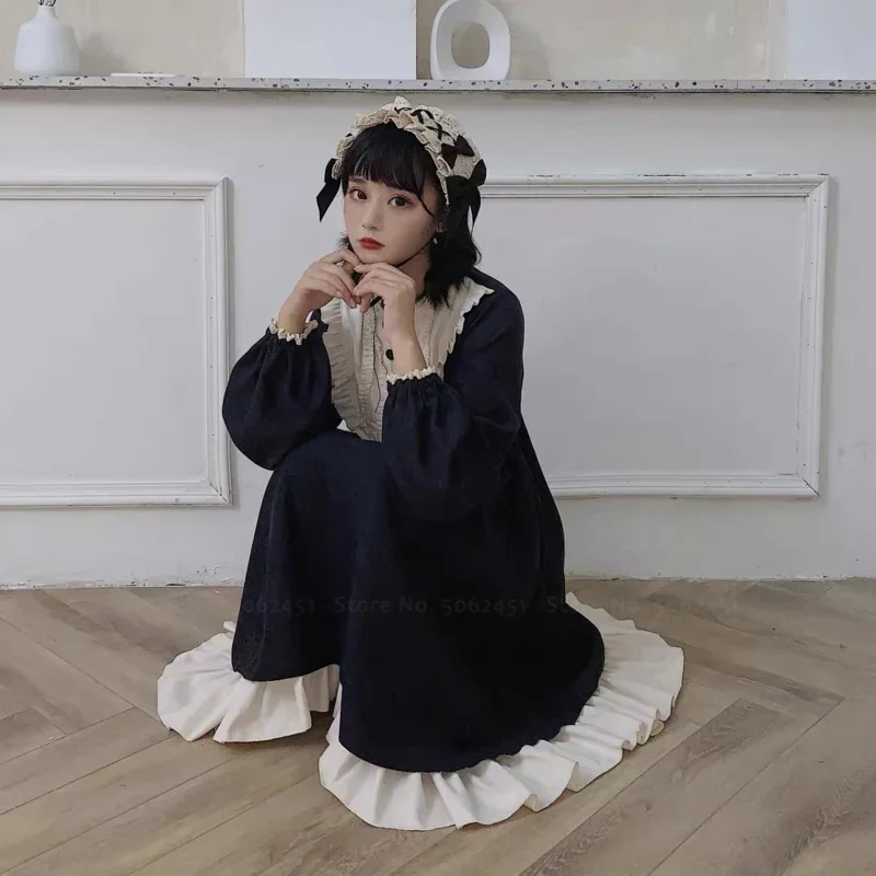 Gótico retro meninas lolita renda chá vestido de festa anime cosplay feminino princesa vestidos de manga longa japonês em kawaii doce cos mn4