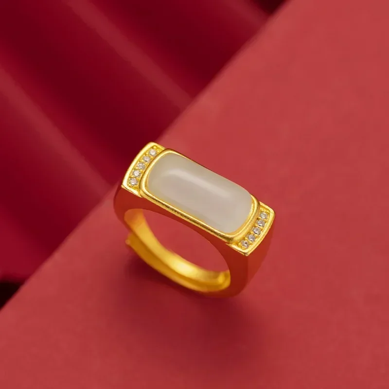 خاتم عقيق صغير مرصع بالذهب الحقيقي عيار 9999 للرجال عيار 24 قيراط من الذهب الخالص طراز عرقي عتيق مباشر