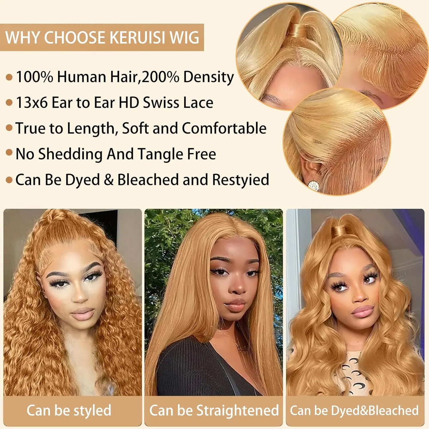 Медовый блондин парик Человеческие волосы 13x6 13x4 Объемная волна Hd Парики из натуральных волос на кружеве спереди Предварительно выщипанные волосы Remy 180% Плотность для чернокожих женщин