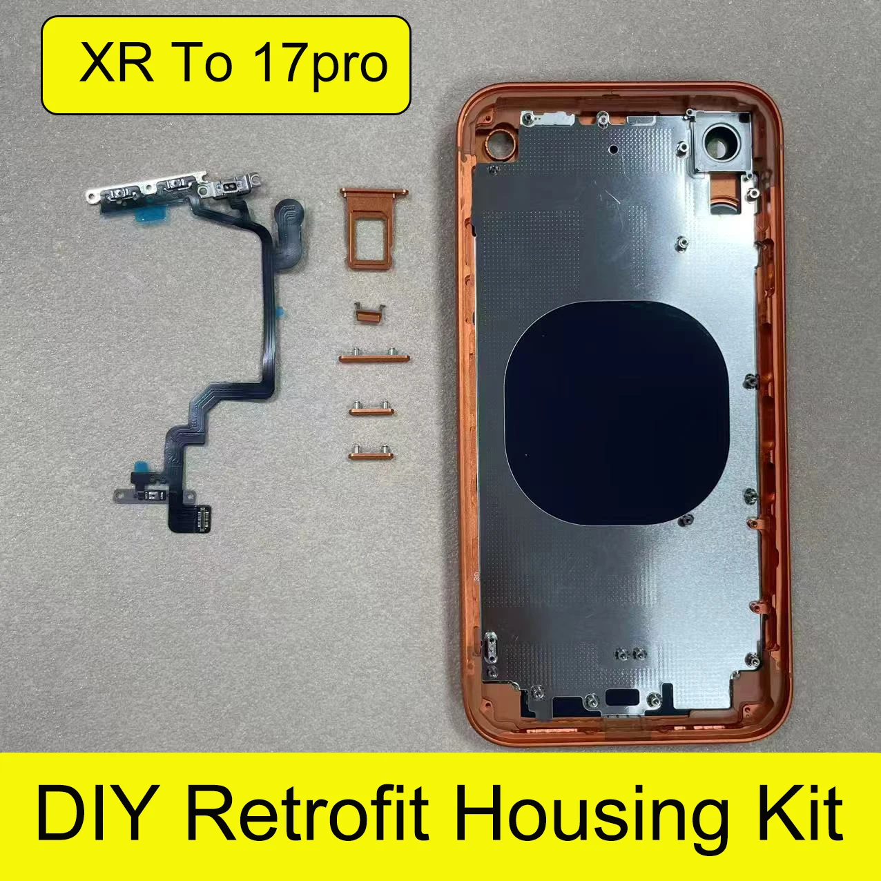 DIY Mod Housing Kit For iPhone XR Convert to 17 Pro Style, Housing Frame Flex Cable Side Buttons Replacement Repair Mod Parts