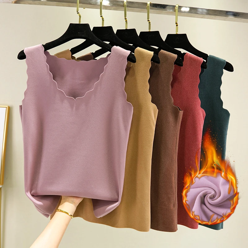 

Autumn Winter Thiened Double-Sided Fce Close-Fitting Vest Women's V-Ne Sl German Velvet Warm Strap Vest Top