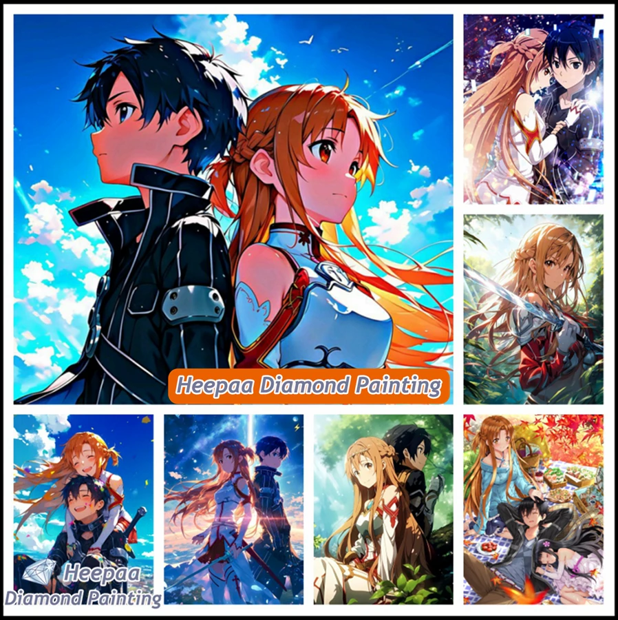 Sword Art Online Anime 5d Diamond Painting Art Asuna Yuuki And Kirito Japan Cartoon Cross Stitch Diy Handcraft Mosaic Home Decor