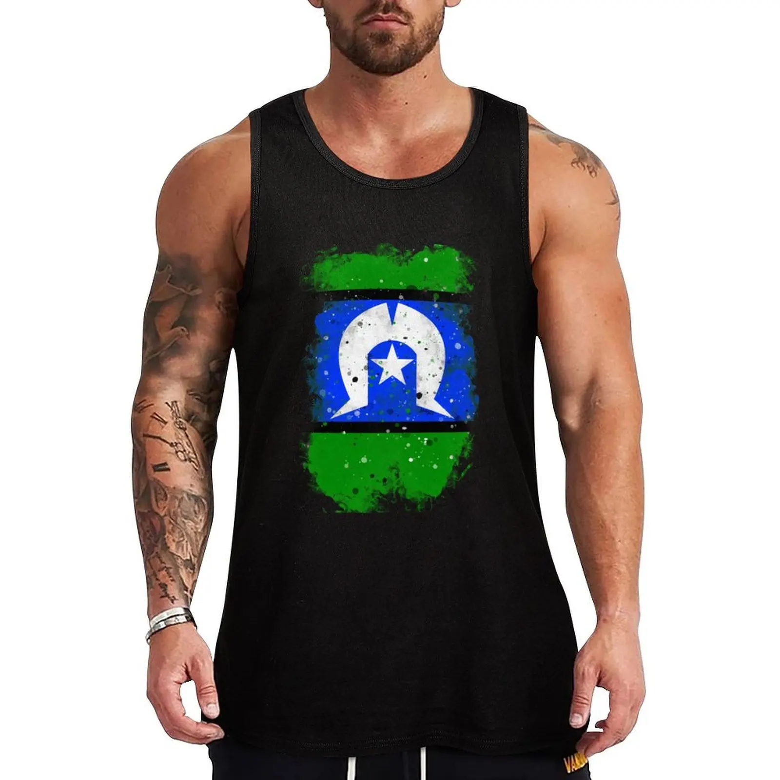Watercolour/grunge Torres Strait Islands Flag Tank Top Art Print Tank Top Creative Graphic Sleeveless Shirt