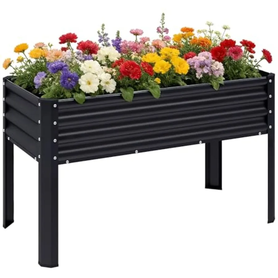 

Galvanized Raised Garden Bed with Legs, 48×24×32in Large Metal Elevated Raised Planter Box with Drainage Holes for Backyard, Pa