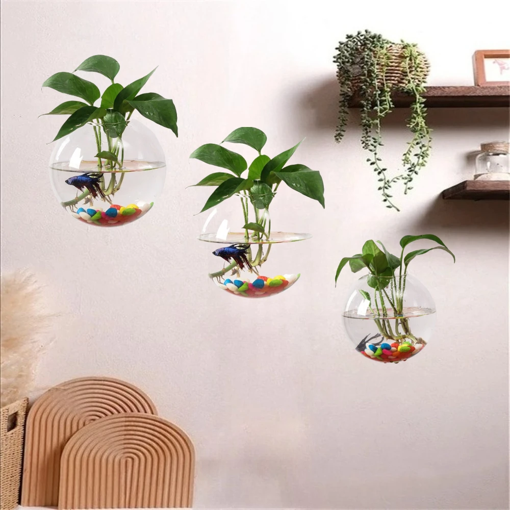Nordic Style Wall Mounted Spherical Glass Vase Home Decoration Microlandscape Container Hydroponic Plant Glass Bottle Home Decor