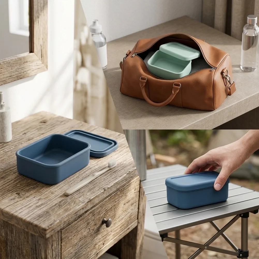2‑Pack Silicone Travel Soap Container, Leak‑Proof Soap Box With Drain Hole, Portable Bathroom Storage For Shampoo Bar