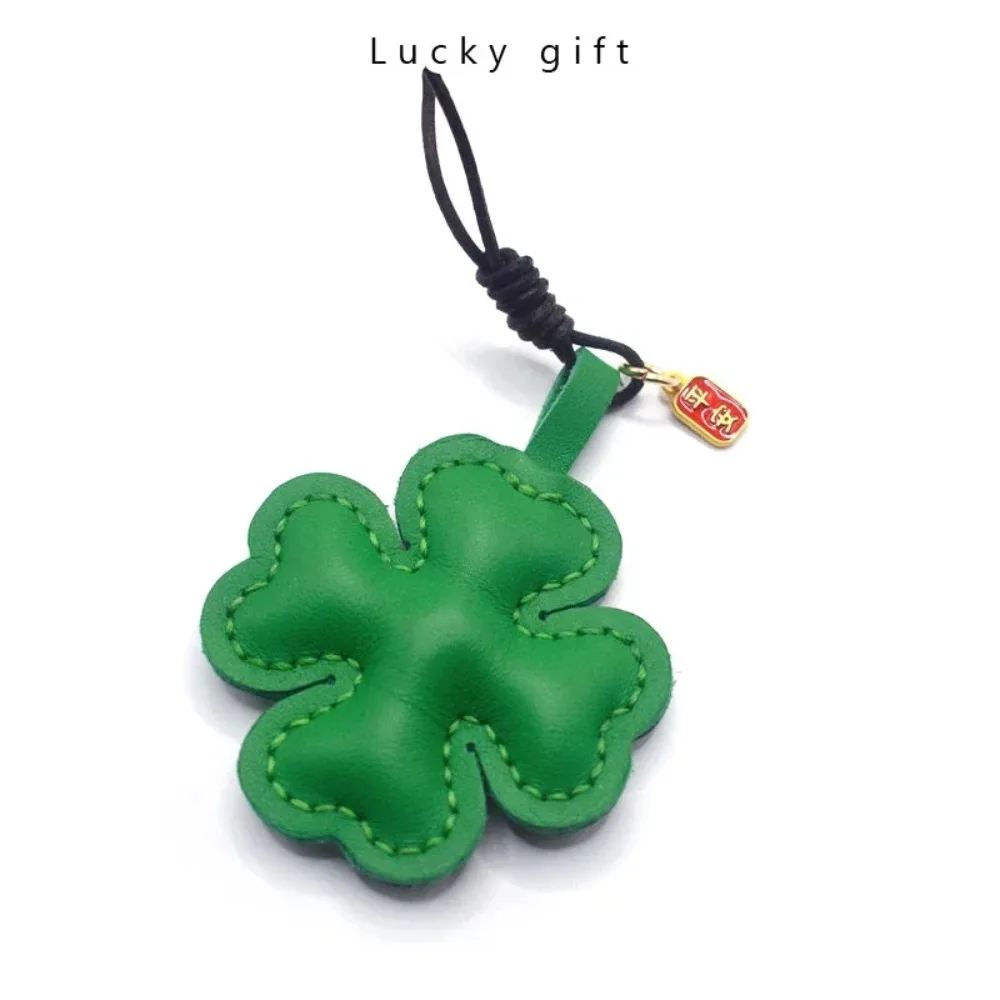 

"Double-sided Four-leaf Clover" Genuine Leather Ins Bag Pendant Keychain Car Pendant Cowhide Plant Leaf Handbook