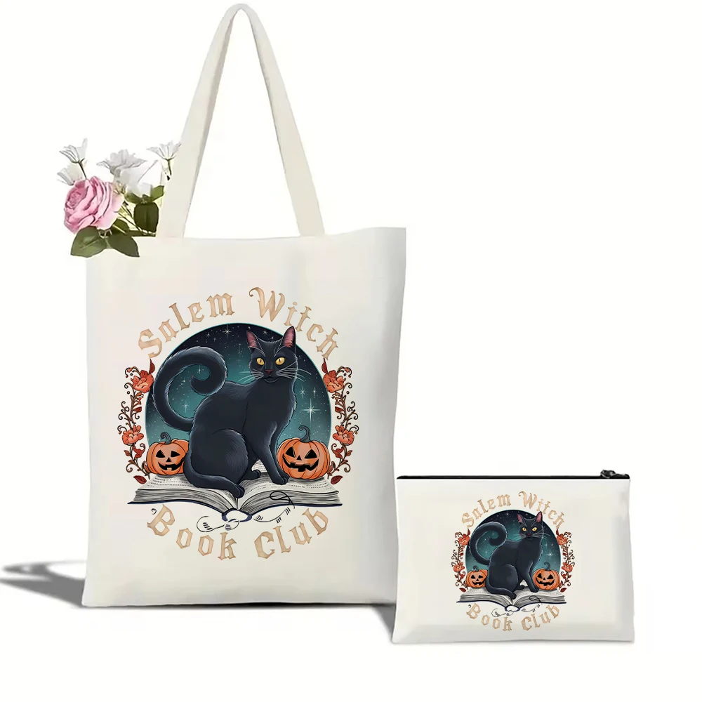 

Salem Witch Book Club Tote Bag Tote Bag Canvas Cosmetic Bag Set Shoulder Bag and Makeup Bag for Daily Use