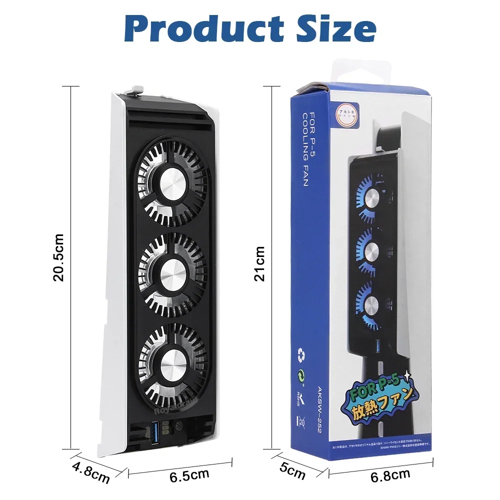 Upgraded For PS5 Cooling Fan Quiet Cooler Fan LED Light USB3