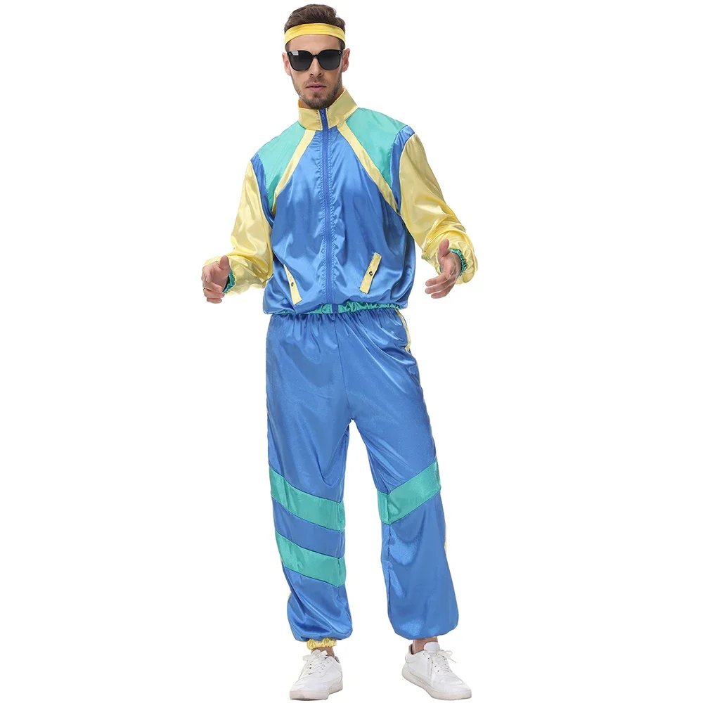 Adult Women Men 80s 90s Retro Sportwear Hippie Disco Cosplay Stage Costume Retro Sportswear Suit Halloween Role Playing Clothes