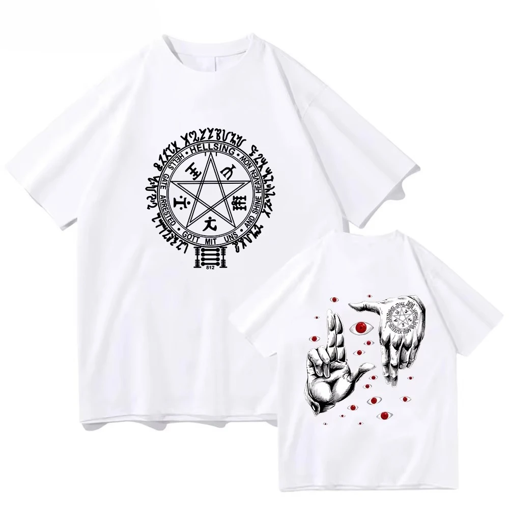 أنيمي Hellsing في نهاية المطاف تي شيرت ملابس رجالي الجرافيك مانغا Alucard عيون Harajuku القطن تيز للجنسين الصيف