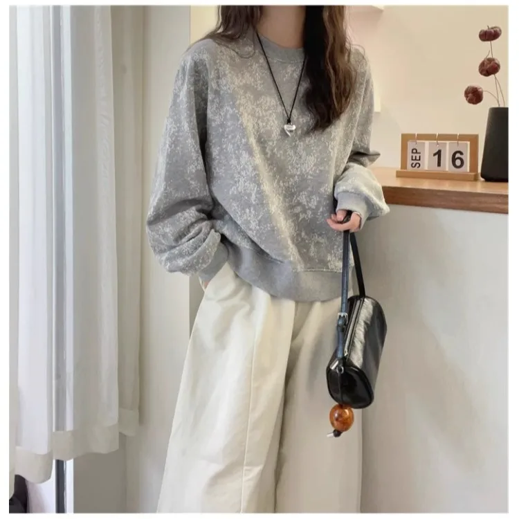 เสื้อฮู้ดผู้หญิงทรงหลวม สไตล์แฟชั่น ปกปิดหุ่น ใส่ได้หลายโอกาส สำหรับฤดูใบไม้ผลิและฤดูใบไม้ร่วง ไซส์ใหญ่พิเศษ รุ่น Ele Snowflake round Ne Long Sve