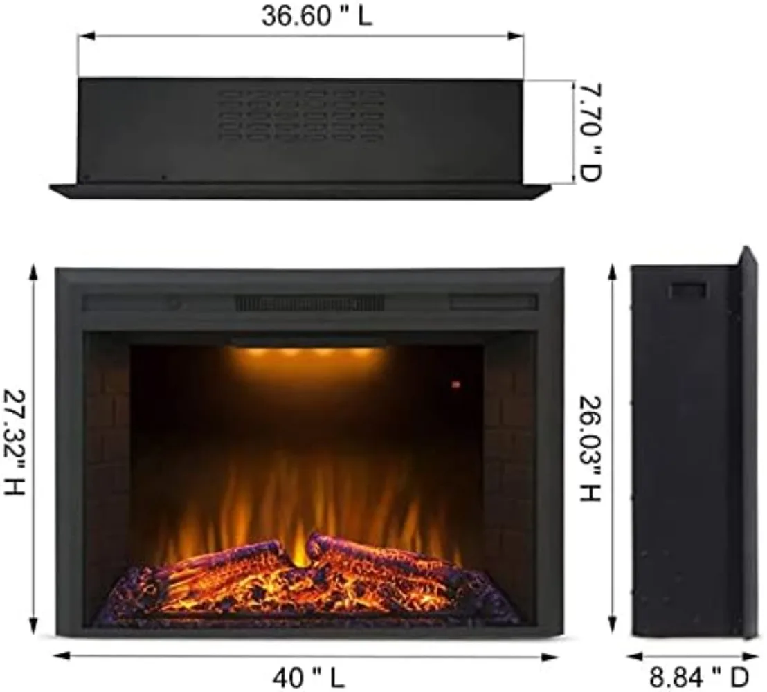 Electric Fireplace, 40 Inches Fireplace Insert, Electric Heater with Overheating Protection, Fire Crackling Sound