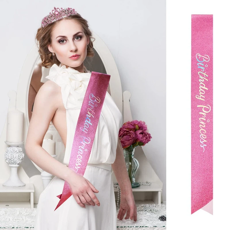 Tiara coroa com faixa para mulheres, princesa coroa, festa de aniversário para menina, feliz aniversário