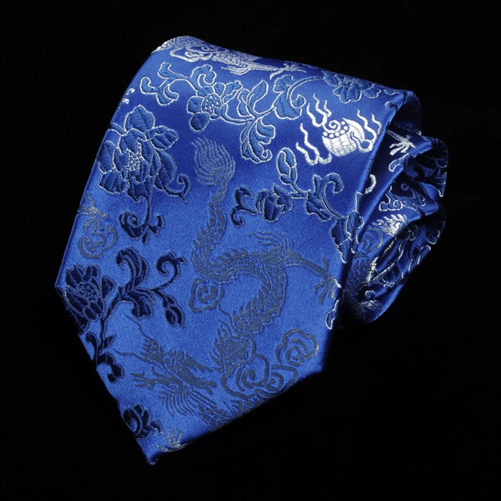 أزياء الخط التنين الصيني نمط التعادل قابل للتعديل الوطنية الجاكار رابطة عنق حرير لينة اليد تعادل الرجال ربطة العنق وصيف